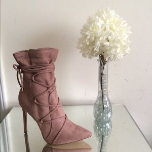 Blush Suede Lace Up Detail Bootie